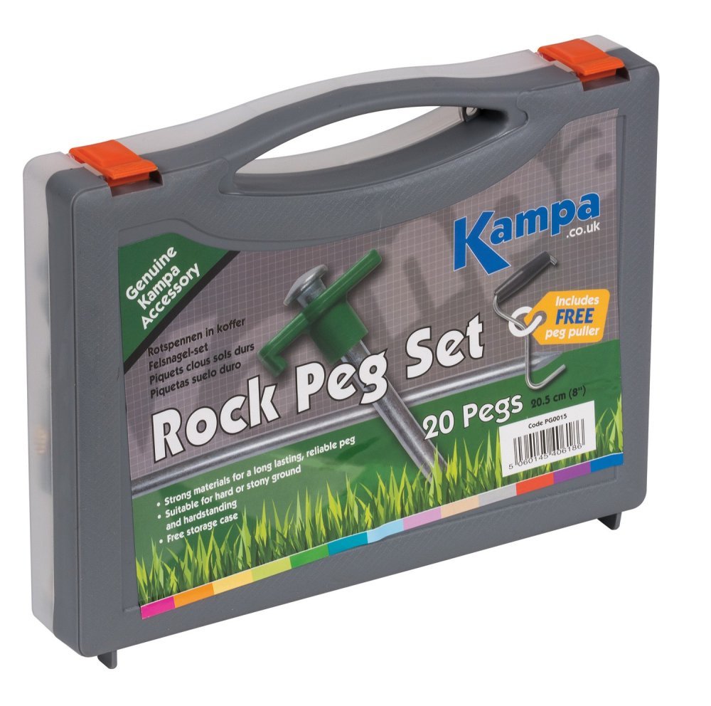 Kampa Rock Peg Pack 20 x Rock Pegs + 1 x tent peg puller