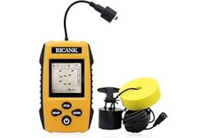 RICANK Portable Fish Finder, Handheld Fish Depth Finder Contour Readout Fishfinder Ice Kayak Shore Boat Fishing Fish Detector Device with Sonar Sensor Transducer and LCD Display Gear Fish Depth Finder