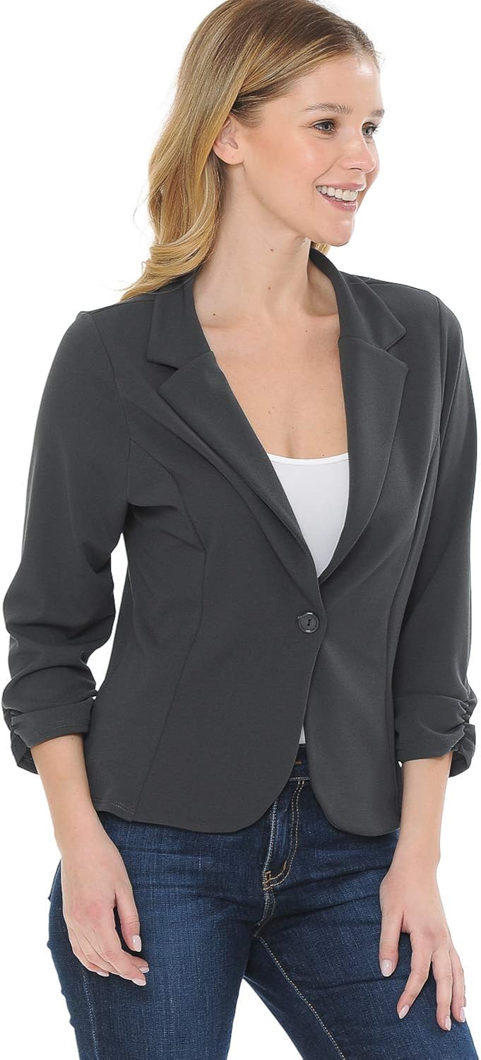 MINEFREE Women's 3/4 Sleeve Lightweight Casual Work Knit Blazer Jacket (S-3XL) at  Women’s Clothing store