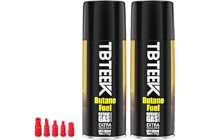 TBTeek Butane Fuel Refill, 180ml High Grade Butane Refill, Butane Fuel Canister for Universal Lighter, Torch Lighter, Kitchen Torch, Butane Torch (2 Can)