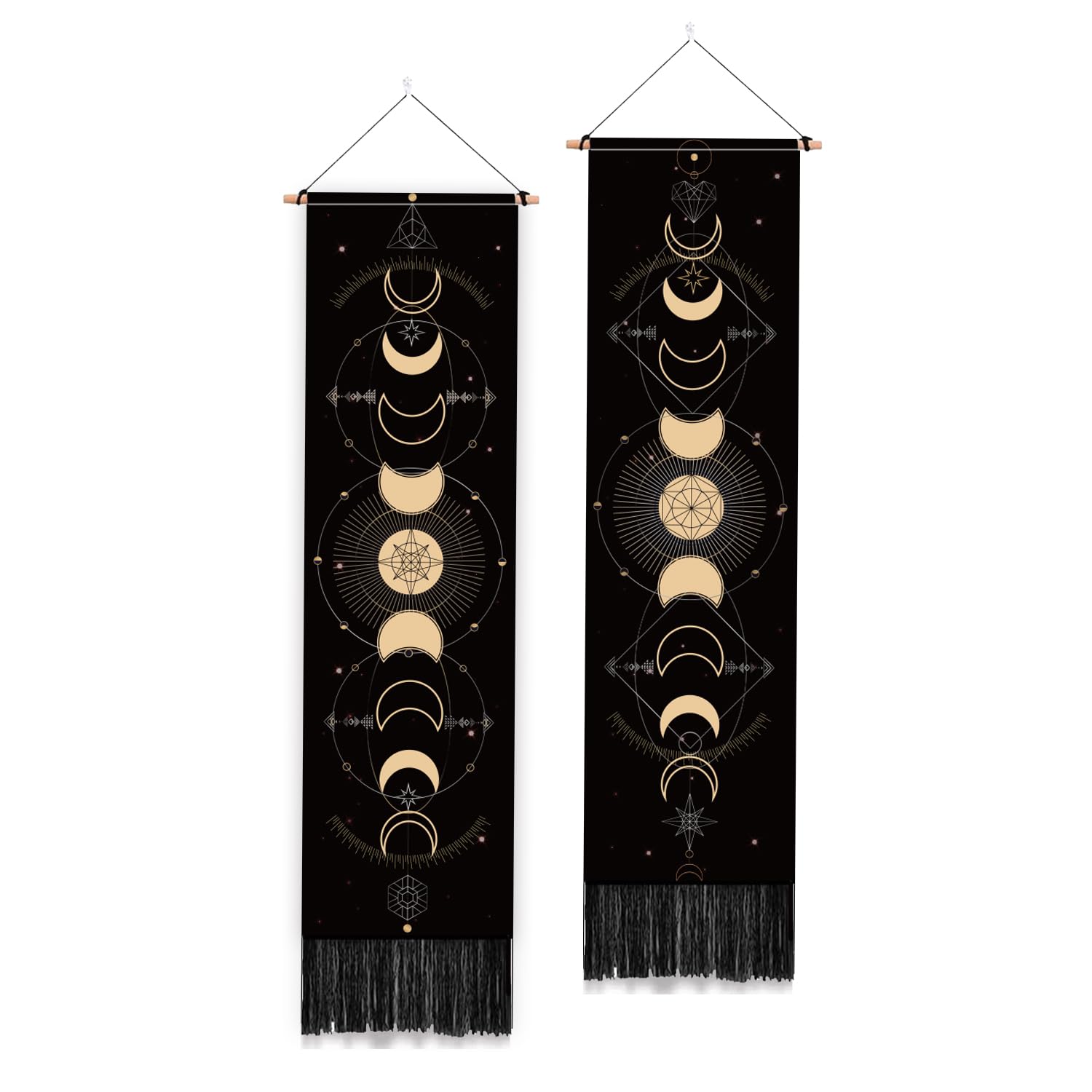 PLIGREAT 2 Pack Moon Phases Tapestry Vertical Wall Hanging with Tassels Aesthetic Wall Tapestry for Bedroom Bathroom Living Room Dorm Room Long Narrow Wall Hanging Home Art Decor Housewarming Gift