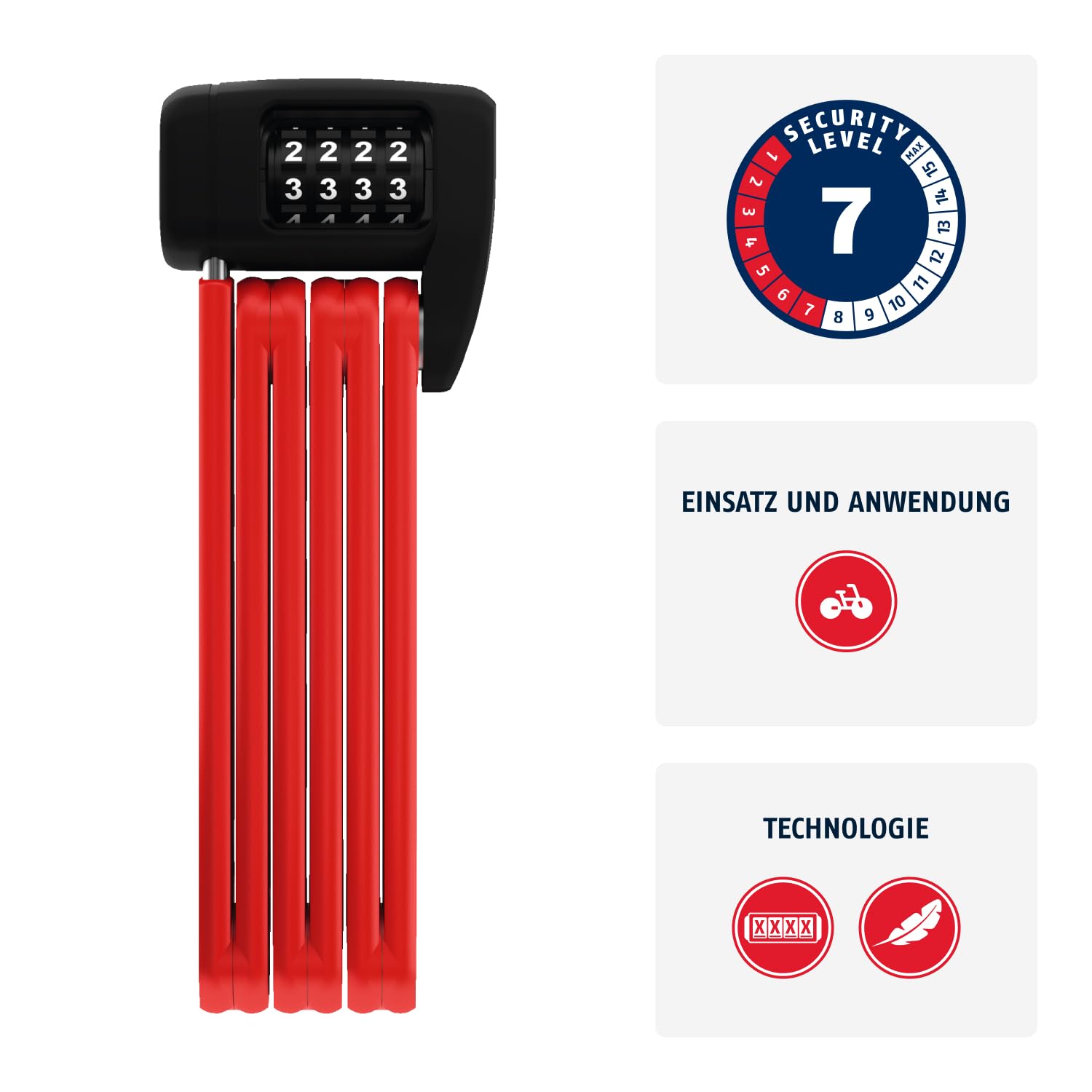 ABUS Faltschloss Bordo Lite 6055C SH - mit Halterung und Zahlencode - Extra-leichtes Zahlenschloss aus Spezialstahl - ABUS-Sicherheitslevel 7 - 85 cm - Rot 2