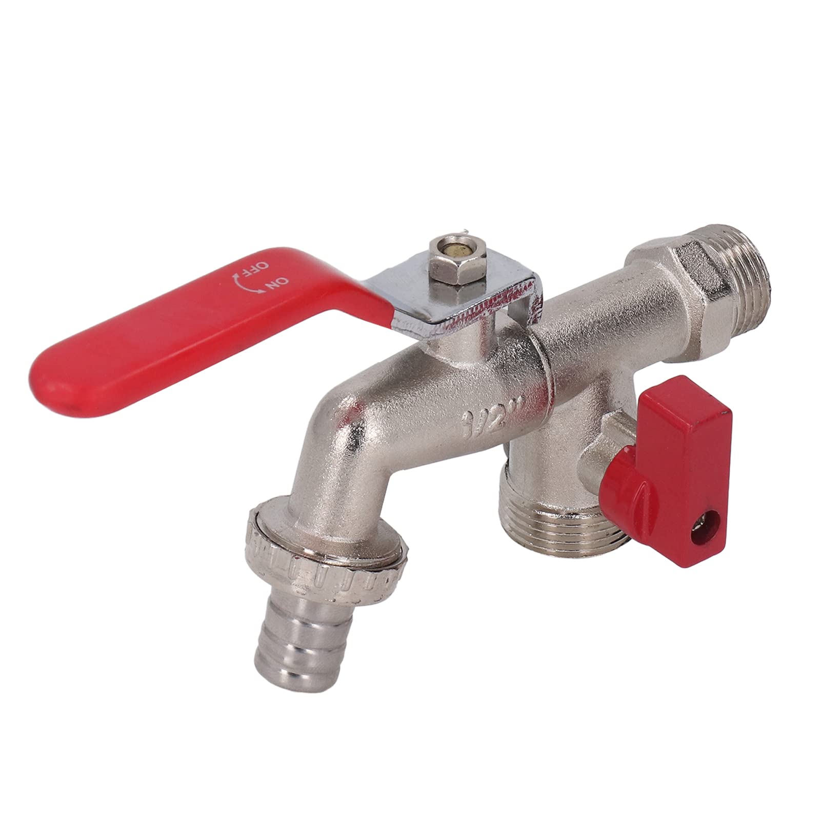 Garden Tap, Double Outlet Garden Outdoor Tap Ball Valve Faucet, 3/4in Inlet 1/2in 3/4in Outlet Water Faucet