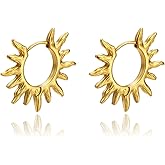 Sunburst Huggie Hoop Earrings for Women Stainless Steel Sunshine Boho Style Jewelry for Her