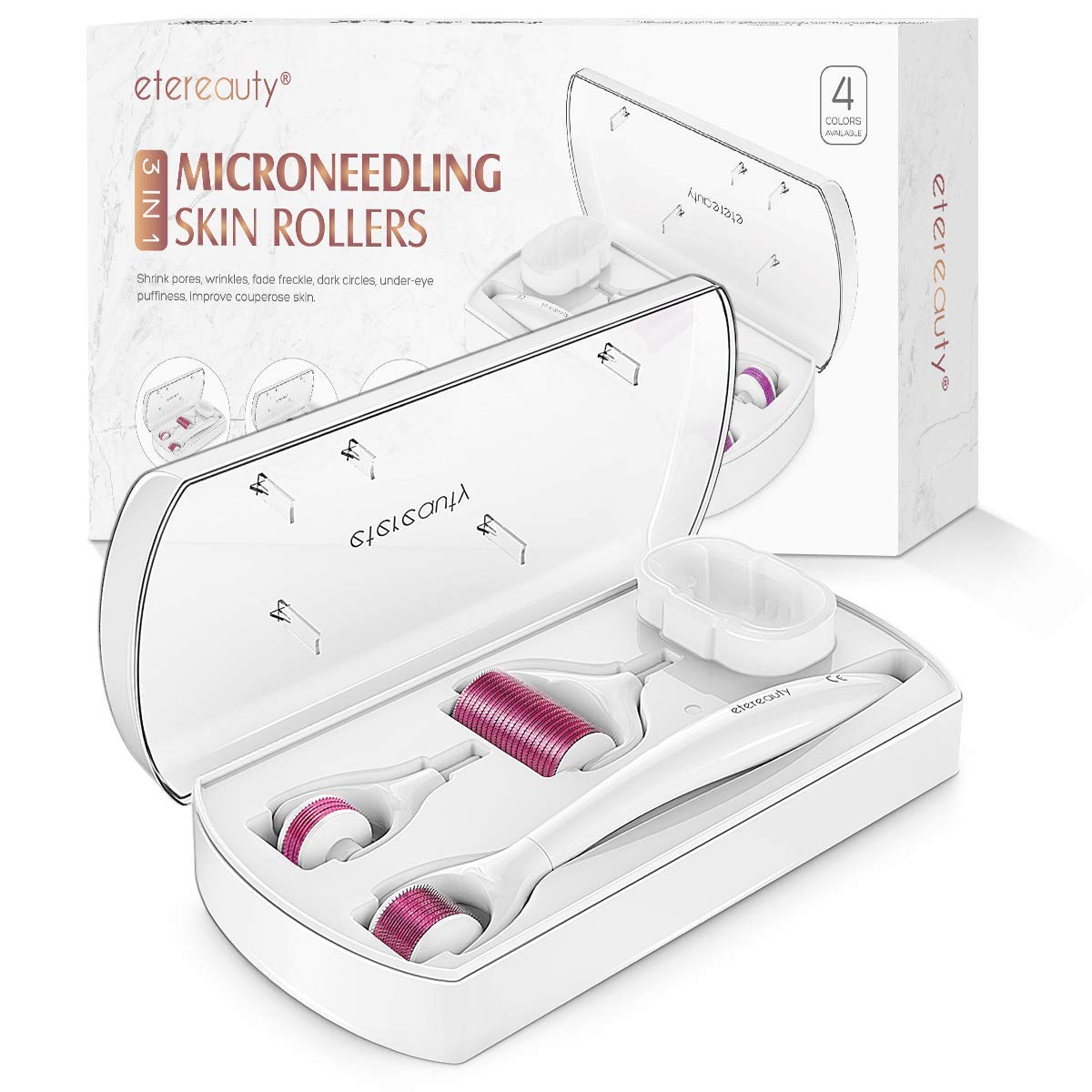 Derma Roller Kit, Beauty Cosmetic Tool for Eyes Face Body, 0.25mm Micro Needles with 3 Replacable Roller Heads, Includes Free Storage Case and Disinfection Tank: Beauty