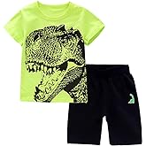IjnUhb Toddler Boy Clothes Cartoon Cotton Summer Short Sleeve T-Shirt and Shorts Kids Outfit Set 2-7 Year