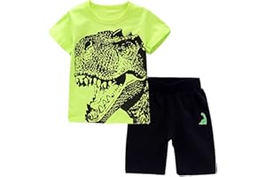 IjnUhb Toddler Boy Clothes Cartoon Cotton Summer Short Sleeve T-Shirt and Shorts Kids Outfit Set 2-7 Year