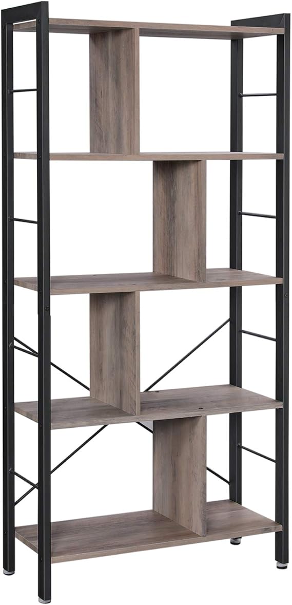 VASAGLE Bookshelf, Industrial Bookcase, Floor Standing Bookcase, Large