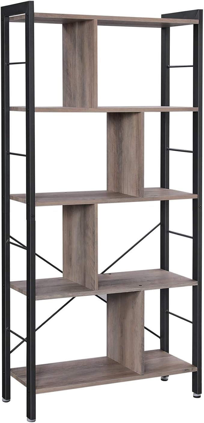 VASAGLE Bookshelf, Industrial Bookcase, Floor Standing Bookcase, Large