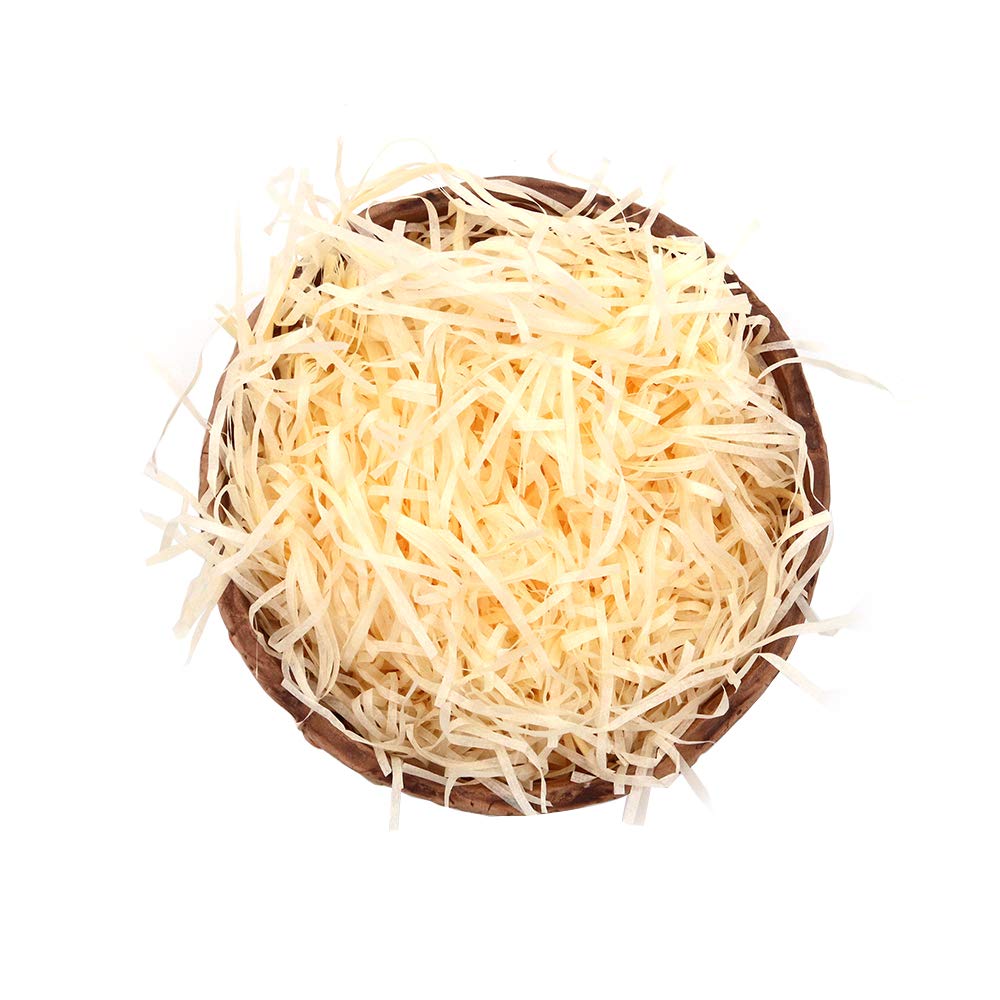 Shiwaki 100g Multicolored Raffia Paper Shreds & Strands Shredded Crinkle Confetti for DIY Gift Wrapping & Basket Filling - Champagne