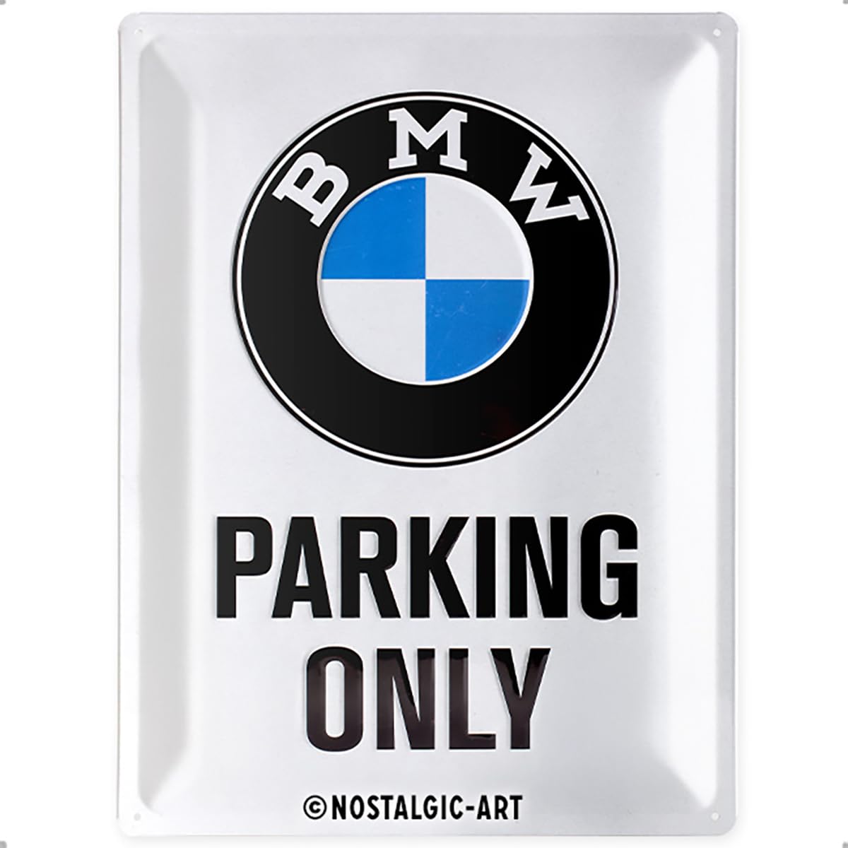 Nostalgic-Art Retro Tin Sign – BMW – Parking Only White – Gift idea for car accessoires fans, Metal Plaque, Vintage design for decoration, 30 x 40 cm