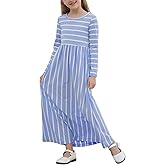 GORLYA Girl's Long Sleeve Floral Print Loose Casual Holiday Long Maxi Dress with Pockets 4-12 Years