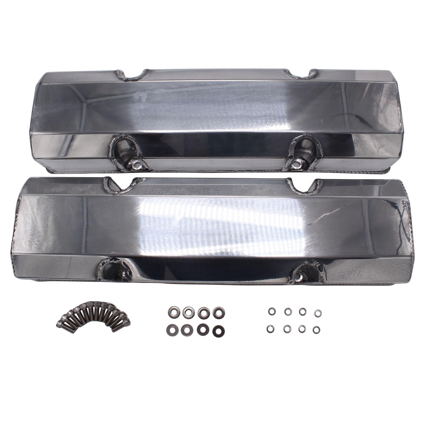 Photo 1 of 1 Set SHLPDFM Fabricated Aluminum Clear Coated Tall Valve Covers Without Breather Holes Fits for Small Block Chevy SBC 283 305 327 350 383 400 V8 Engines 1958-86