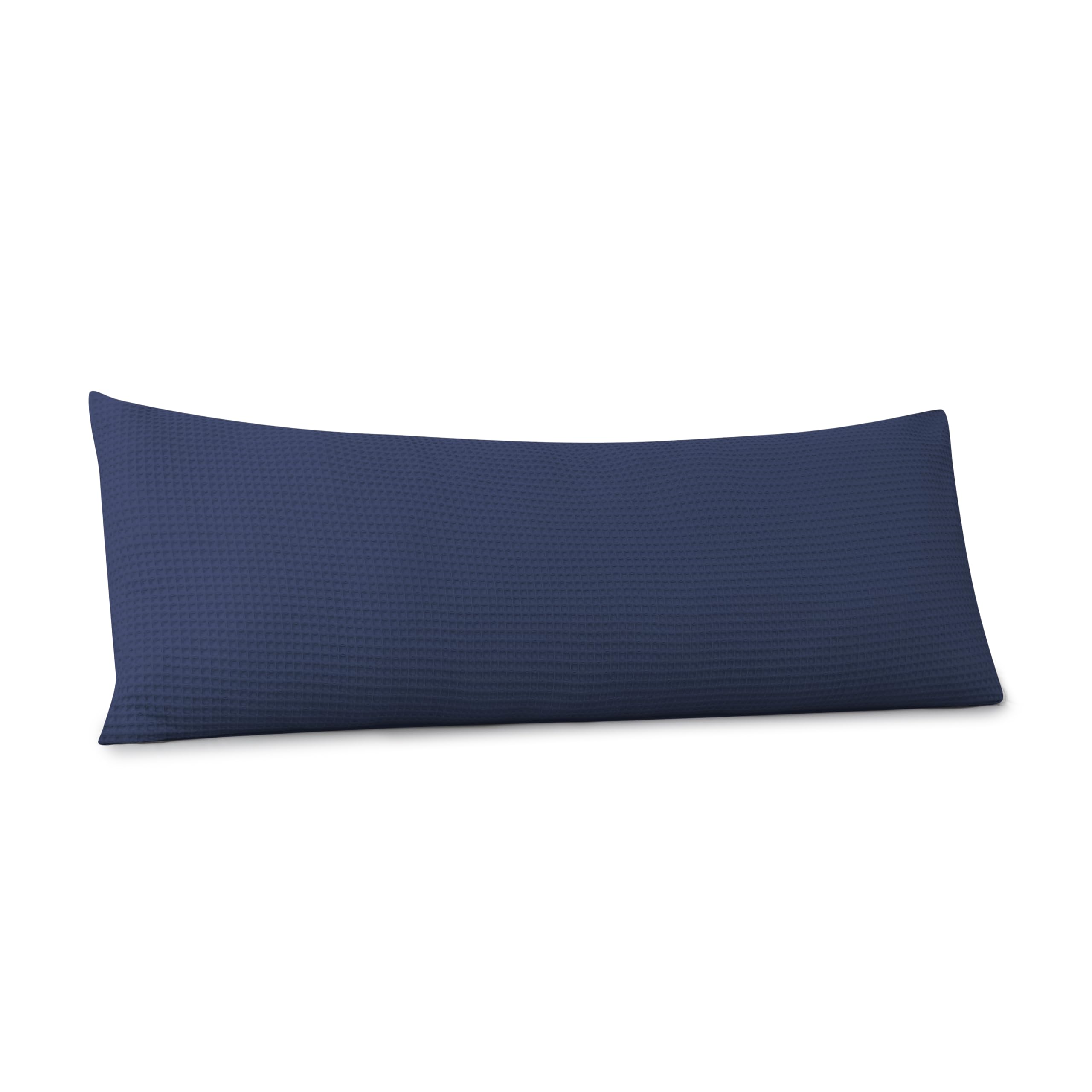 100% Egyptian Cotton 600 TC Waffle Weave Body Pillowcase with Zipper,1 Pack Ultra Soft Breathable Pillow Cover, Skin-Friendly Bed Pillow Sham, Body Pillow Case Cover, Navy Blue, 20" x 54"