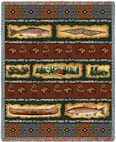 Pure Country Weavers - Stripe Lodge Cabin Hunting Decor Woven Tapestry Throw Blanket with Fringe Cotton USA 72x54