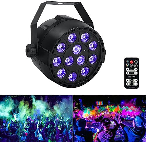 LaluceNatz Black Lights with 36W 12LEDs UV Par Light by IR Remote and DMX Controller for Body Paint, Fluorescent Poster, Glow in the Dark Party