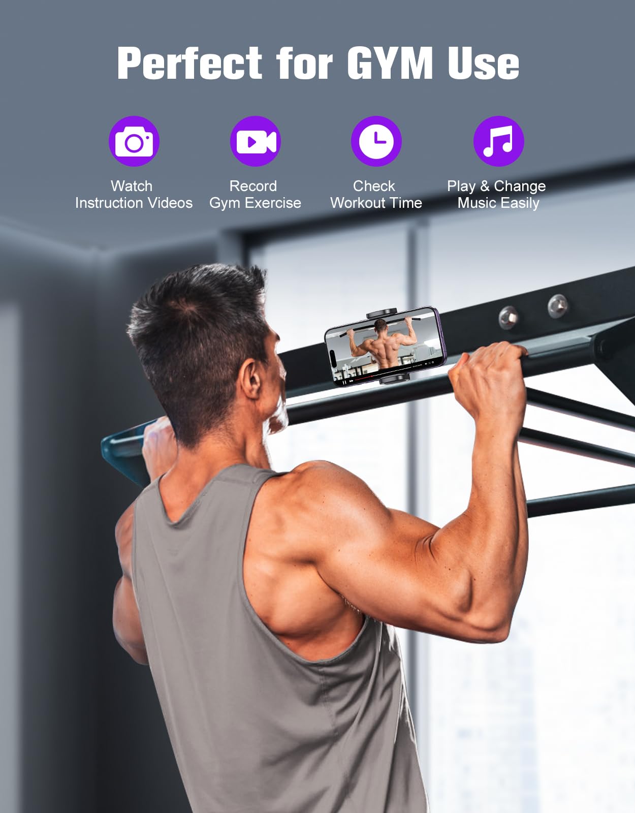 Magnetic Phone Holder for Gym Golf Cart, 360° Rotatable Gym Phone Holder Workout Record, or Any Metal Surface, Gym Magnet Phone Mount Cradles Compatible with 4.7-7