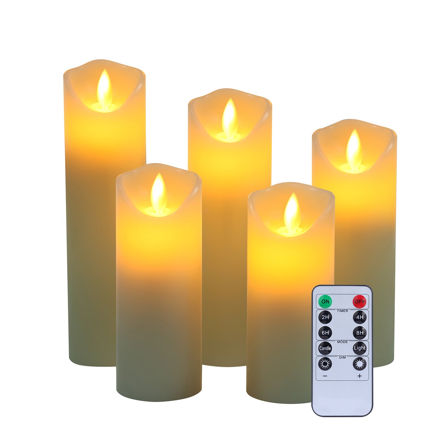 Set Of 5 Luminara Flameless Pillar Ivory Candles Moving Wick LED Timer... eBay