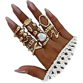 UANXLL Stacking Chunky Gold Baroque Pearl Rings, Punk Y2k Vintage Irregular Geometric Knuckle Ring for Women Trendy Statement Party Prom Charm Jewelry Non Tarnish