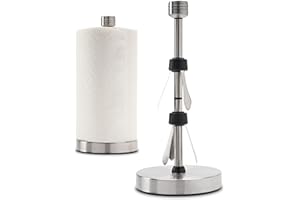 DEAR HOUSEHOLD Stainless Steel Paper Towel Holder Stand Designed for Easy One- Handed Operation - This Sturdy Weighted Paper Towel Holder Countertop Model Has Suction Cups and Holds All Paper Towel Rolls