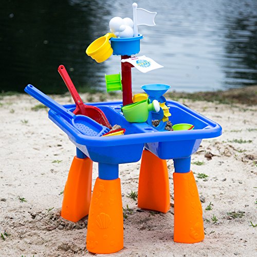 Next Milestones Kids Sand and Water Table Play set, Beach Toys Sandbox Include Sand Bucket, Water Can, Shovel, Sand Rake, Sand Mold and more