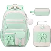 DIGOBAY Backpack for Girls, 3PCS Girls Backpack for School with Lunch Bag Pencil Case, Cute Kids Teens Bookbag for Kindergarten Elementary Preschool Middle School (Green)