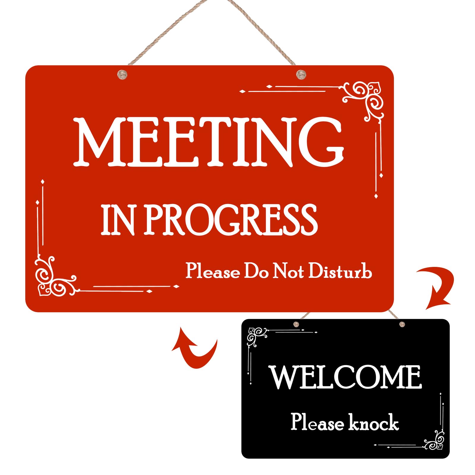 Photo 1 of Meeting in Progress Sign,Do Not Disturb In Session Office Door Indicator, Welcome Please Knock Plaque for Business Home Office Meeting, Privacy Home Door Hanger Sign?12 X 8 Inches, PVC)