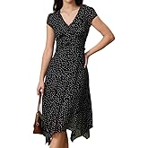 RIHOAS Women's Polka Dot Wrap Midi Dress,V-Neck Short Sleeve High Low Hem Womens Summer Dress