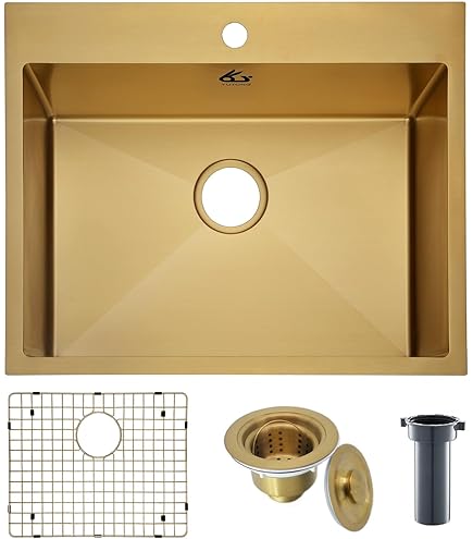 33 Inch Gold Kitchen Sink Drop In Workstation-VASOYO 33x19 Drop