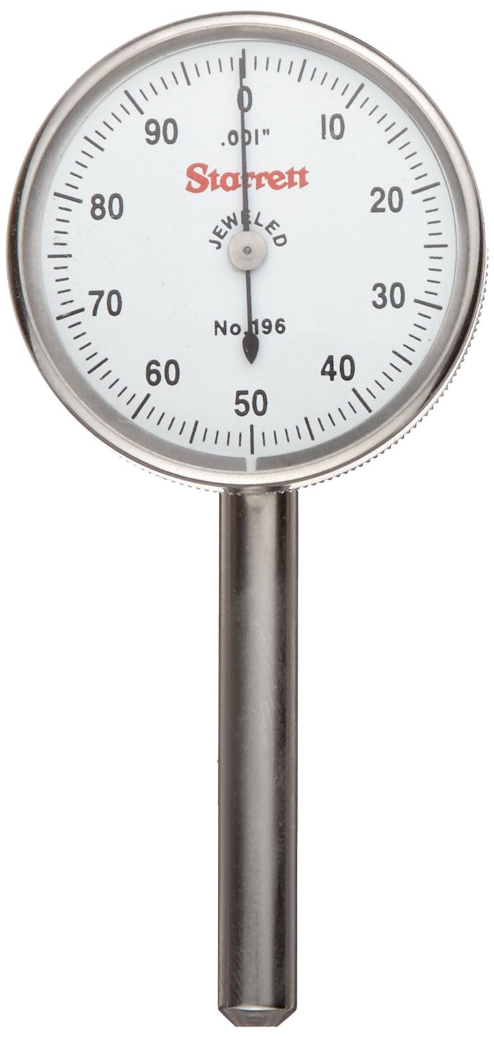 Starrett 196B1 Universal Dial Indicator, Back Plunger, White Dial, 0