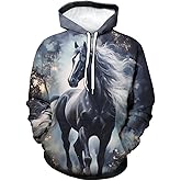 TiwBski Unisex Horse Pattern Hoodie Novelty Animal Print Sweatshirt Hooded Pullover with Pocket