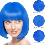 Aomig 3 Pack Short Light Blue Wigs Set with 2 Caps Synthetic Cosplay view 3
