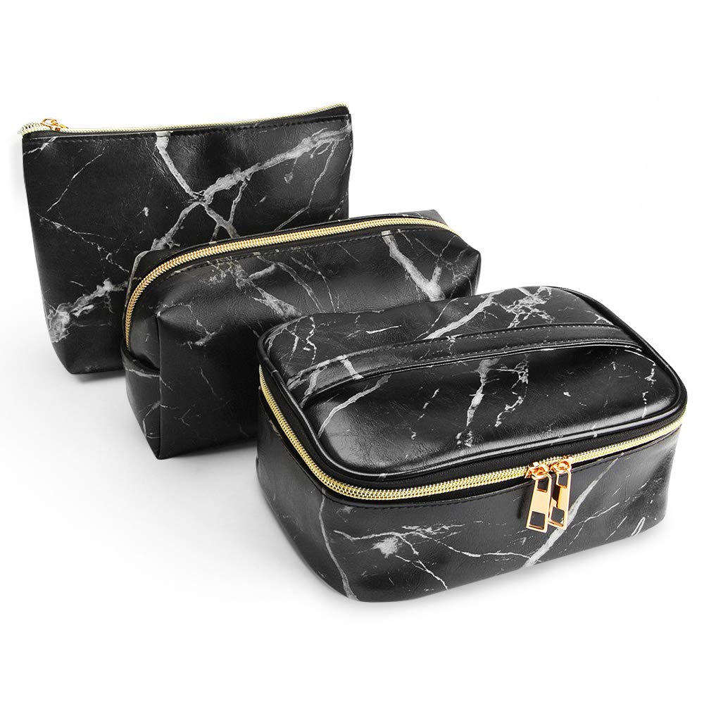 GZCZ 3Pcs Marble Makeup Bags Portable Travel Cosmetic Bag Set Toiletry Bag Makeup Brushes Bag Gold Zipper Waterproof Makeup Organizer for Women