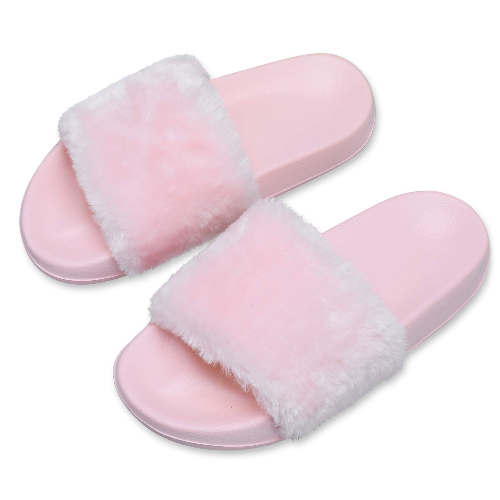 Photo 1 of Spesoul Womens Fuzzy Slides Open Toe Furry Slide Slippers Indoor Outdoor Slides Sandals Casual Flat Fluffy House Slippers 8