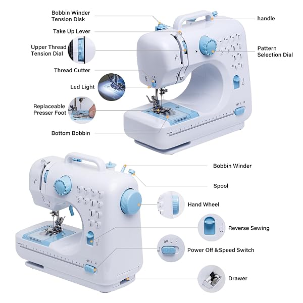 SEWING MACHINE FOR BEGINNERS WITH EXTENSION TABLE MINI SEWING MACHINES KIT SUPPLIES 12 BUILT-IN STITCHES WITH NEEDLES ASSORTED THREAD KIT STARTER KIT EASIEST FOR ADULT AND KIDS AGES 8-12 EASY SEWING