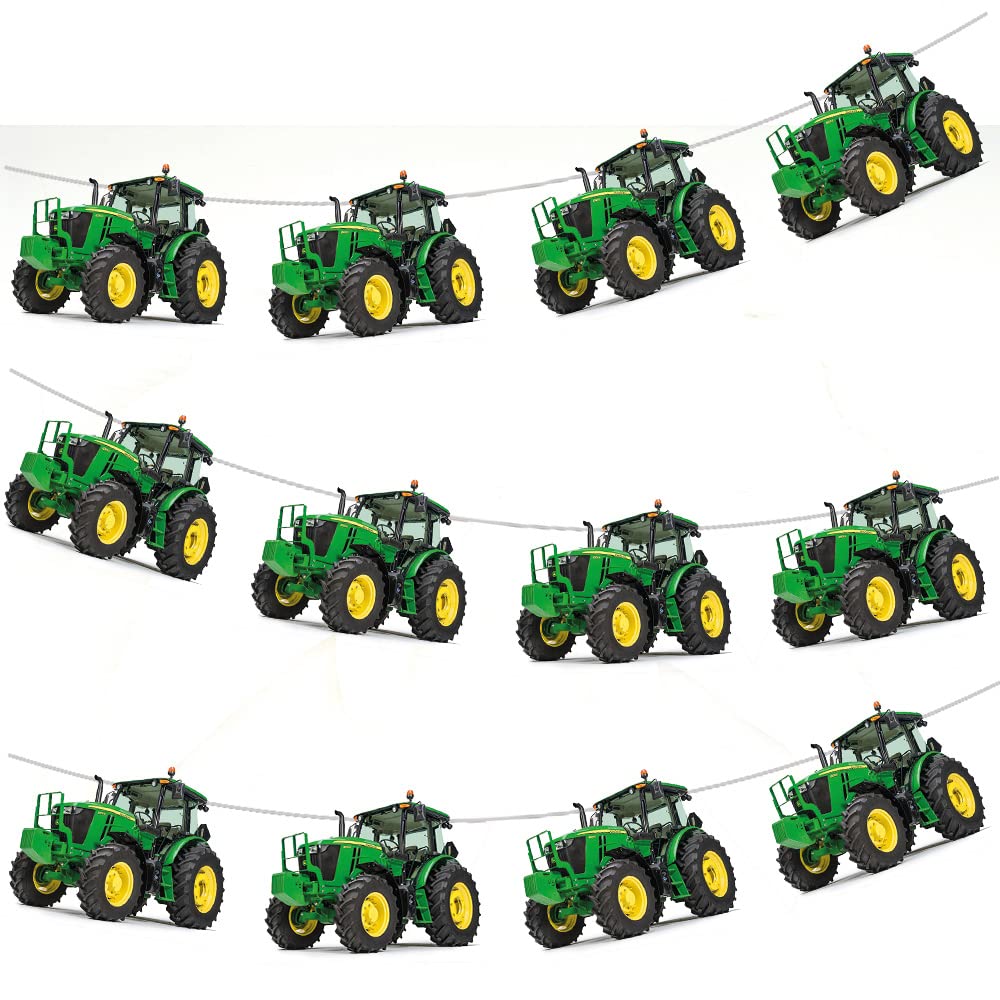 AK Giftshop Tractor Bunting Party Decorations - 12pcs / 2.5m Ribbon Green