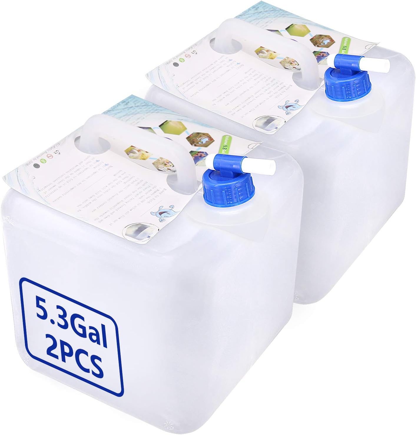 Foldable Cube Camping Water Container Collapsible Hiking Water Storage Bag Gallon Water Carrier, BPA-Free, Portable Water Jug Tank Canteen for Hurricane Flood Emergency Reservoir (5 Gallon 2 Pack)