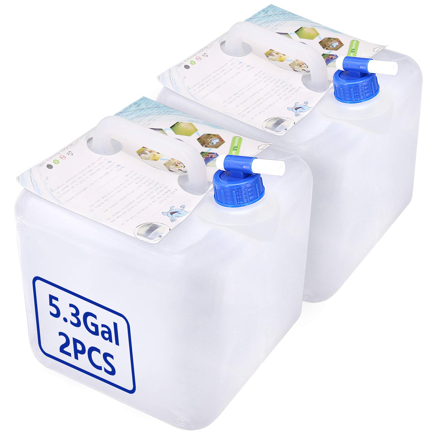 Foldable Cube Camping Water Container Collapsible Hiking Water Storage Bag Gallon Water Carrier, BPA-Free, Portable Water Jug Tank Canteen for Hurricane Flood Emergency Reservoir (5 Gallon 2 Pack)