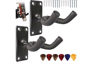 2 Piezas Soporte para Guitarra Pared,OUARTV Metal Base Colgador de Guitarras para Instrumentos Musicales Fender, Acústica, Eléctrica Bajo, Mandolina y Banjo(Viene con 6 púas de guitarra).