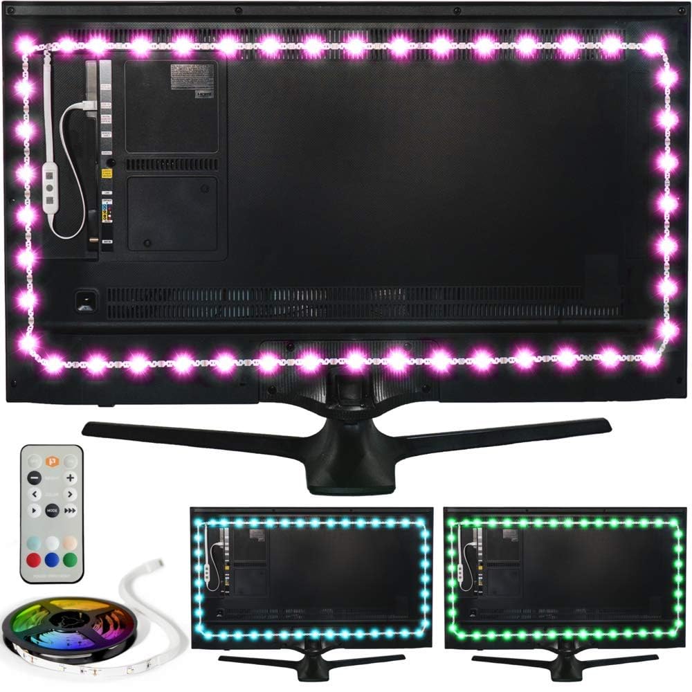 Luminoodle Color Bias Lighting for TV - Wireless Remote & Built-in Controller - USB LED Backlight RGB Adhesive Strip for Flat Screen HDTV LCD, Desktop
