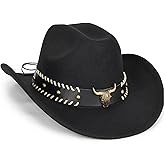 Vintage Women Men Western Cowboy Hat Cowgirl Hat Wide Brim Outdoor Fedora Hat with Buckle Belt M