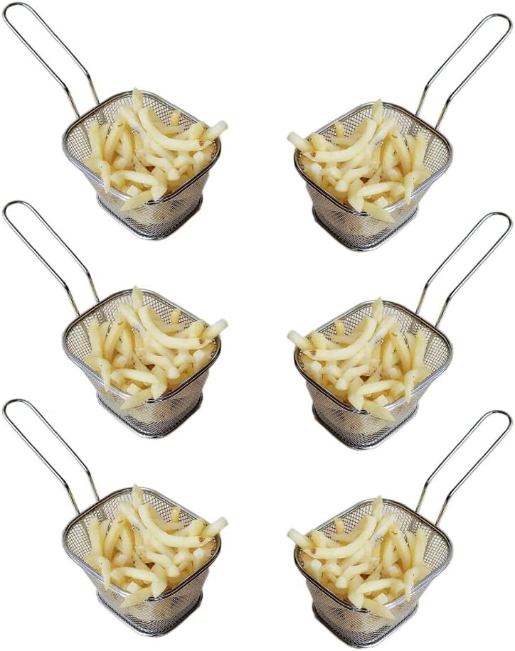 HUAJIAN Fry Basket 6 pcs Mini Square Stainless Steel Fry Basket Present Fried Food, Table Serving Frying Basket .Deep Basket