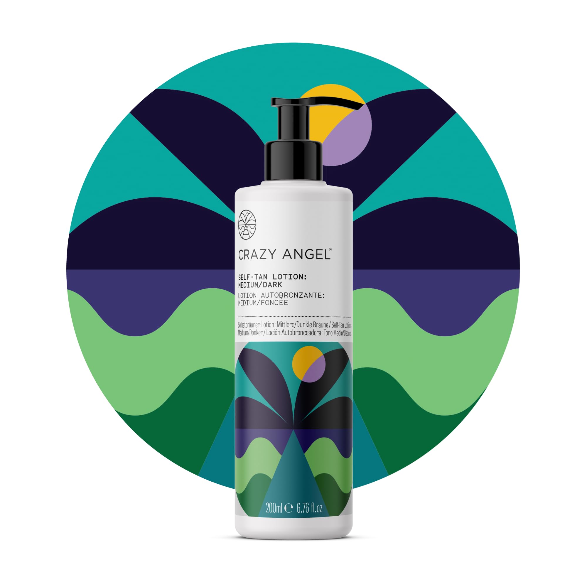 Crazy Angel Vegan Self-Tan Lotion (Medium/Dark Tan). Made in UK. 200ml.