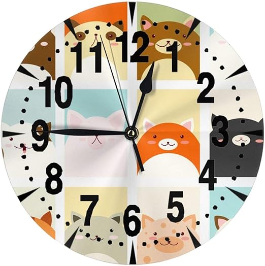 Amazon Co Jp 掛け時計 可愛いネコたちの顔 大文字 連続秒針 静音 壁掛け時計 置き時計 直径25cm ホーム キッチン