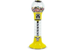 GLOBAL GUMBALL Gumball Machine Spiral Vend - 4’ Height - Set Up for $0.25 - Dispenses 1” Gumballs, Bouncy Balls & Toys in Round Capsules - Spiral Vending Machines for Kids - Bubble Gum Machine - Yellow