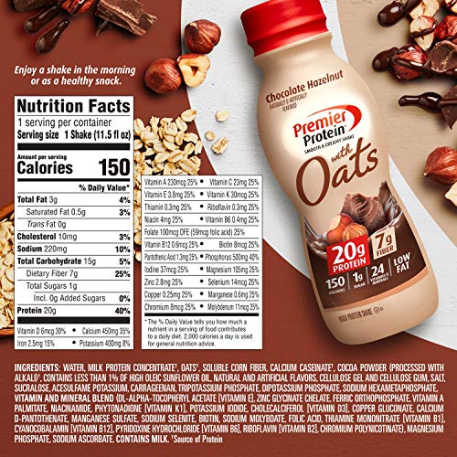 Premier Protein Shake with Oats, Chocolate Hazelnut, 20g Protein, 7g