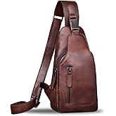 IVTG Genuine Leather Sling Bag for Men and Women Chest Shoulder Crossbody Hiking Backpack Vintage Handmade Daypack