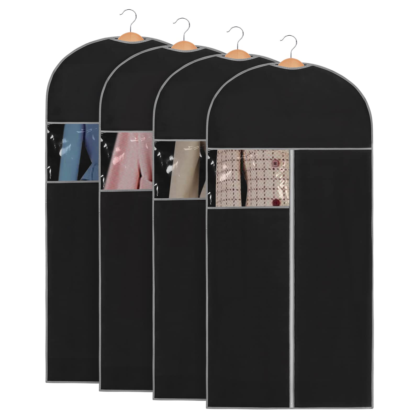WWW Garment Bags, Garment Clothes Covers, 120 * 60CM (Pack of 4) Breathable Garment Full Zipper Bags for Dress Suit Clothes,L