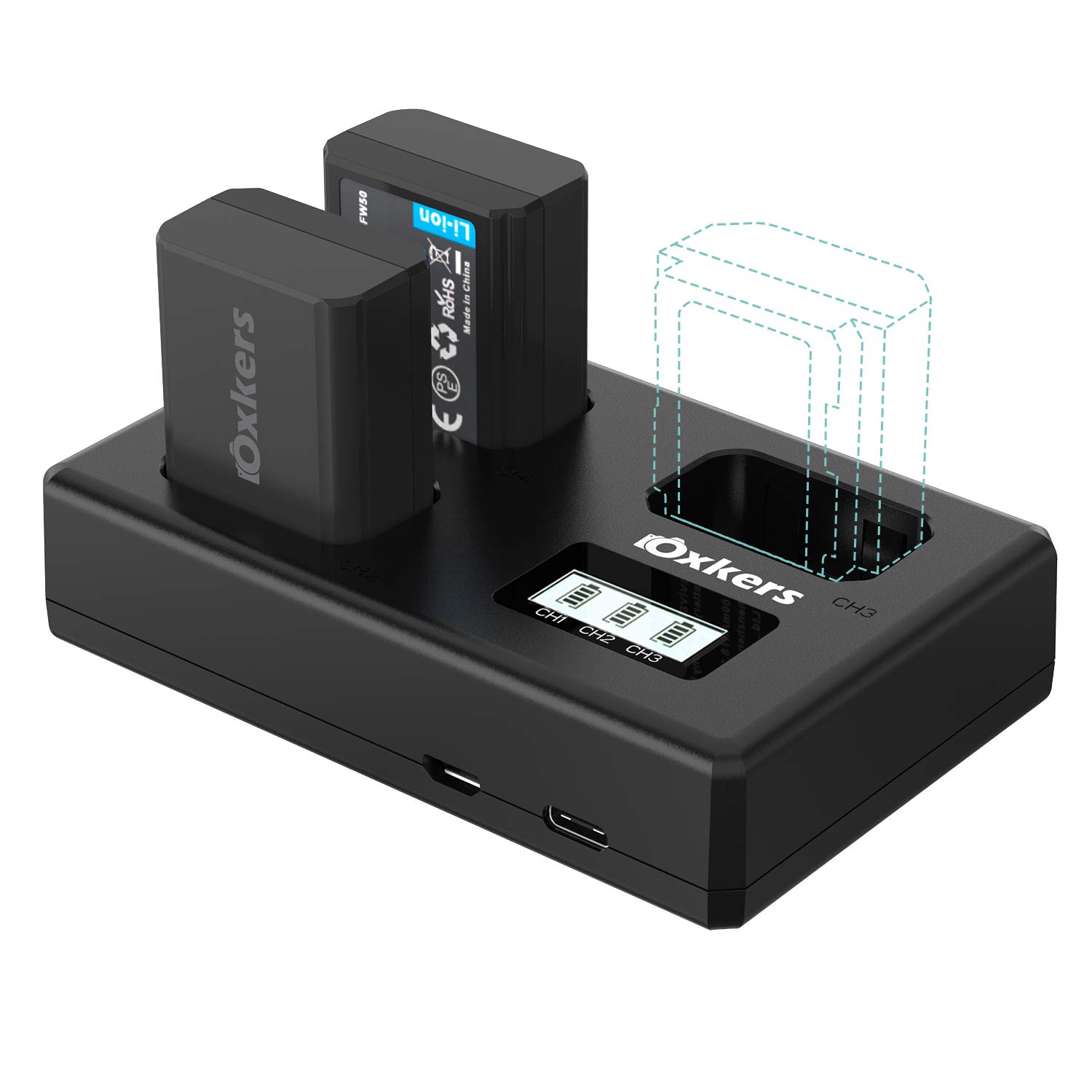 NP-FW50 Akku für Sony DigitalKamera Ersatzakku für Sony Alpha7/7ii/6500/6300/6000/5100 NEX-7 NEX-6 NEX-F3 NEX-3 Nex-5 NEX-5N NEX-5T SLT A55V A33 A35 A37 usw 2 Ersatzakku mit 1 Ladegerät 1100mah von Oxkers