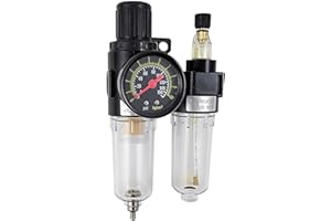 Macnaught 1/4" NPT Compressed Air Filter Regulator Lubricator Combo Water/Oil Trap Separator - Gauge(0-150 psi), Poly Bowl, S